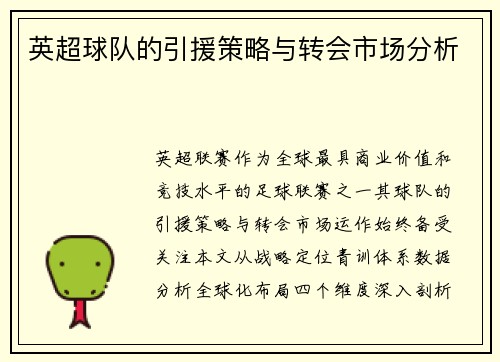 英超球队的引援策略与转会市场分析